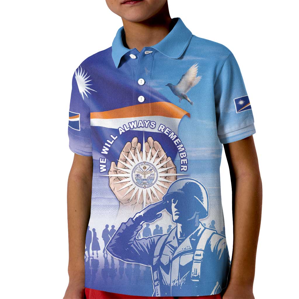 Personalised Marshall Islands Remembrance Day Kid Polo Shirt We Will Always Remember LT05 Kid Blue - Polynesian Pride