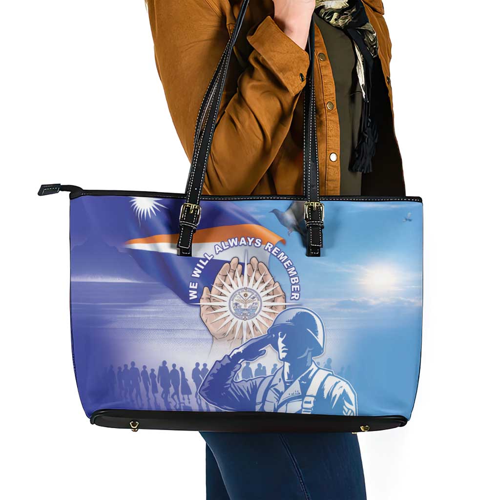 Marshall Islands Remembrance Day Leather Tote Bag We Will Always Remember LT05 - Polynesian Pride