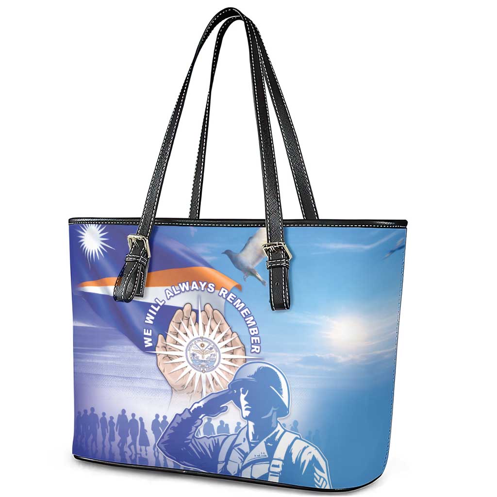Marshall Islands Remembrance Day Leather Tote Bag We Will Always Remember LT05 - Polynesian Pride