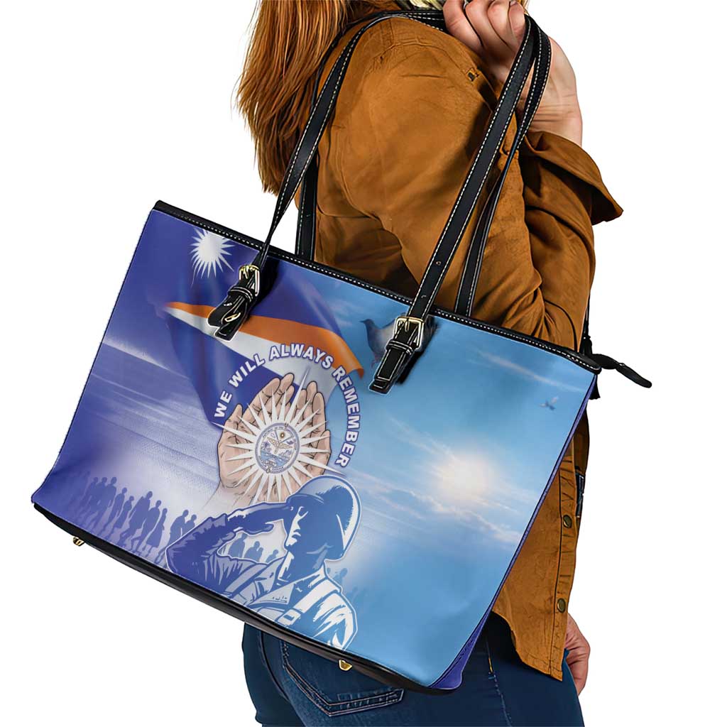 Marshall Islands Remembrance Day Leather Tote Bag We Will Always Remember LT05 - Polynesian Pride