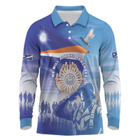 Personalised Marshall Islands Remembrance Day Long Sleeve Polo Shirt We Will Always Remember LT05 Blue - Polynesian Pride