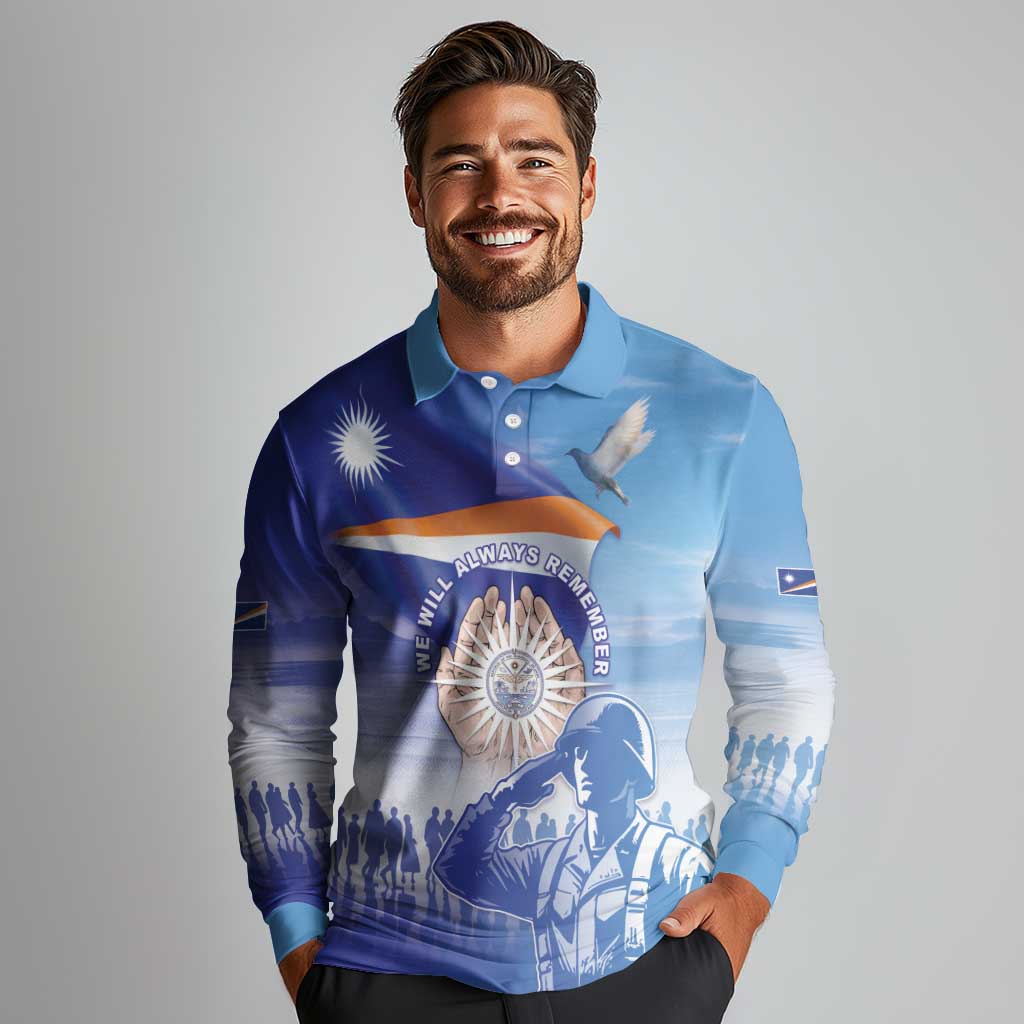 Personalised Marshall Islands Remembrance Day Long Sleeve Polo Shirt We Will Always Remember LT05 - Polynesian Pride