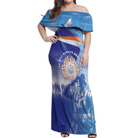Personalised Marshall Islands Remembrance Day Off Shoulder Maxi Dress We Will Always Remember LT05 Women Blue - Polynesian Pride