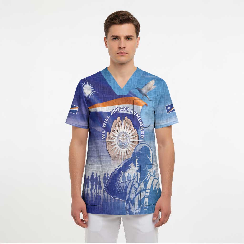 Personalised Marshall Islands Remembrance Day Scrub Top We Will Always Remember LT05 - Polynesian Pride