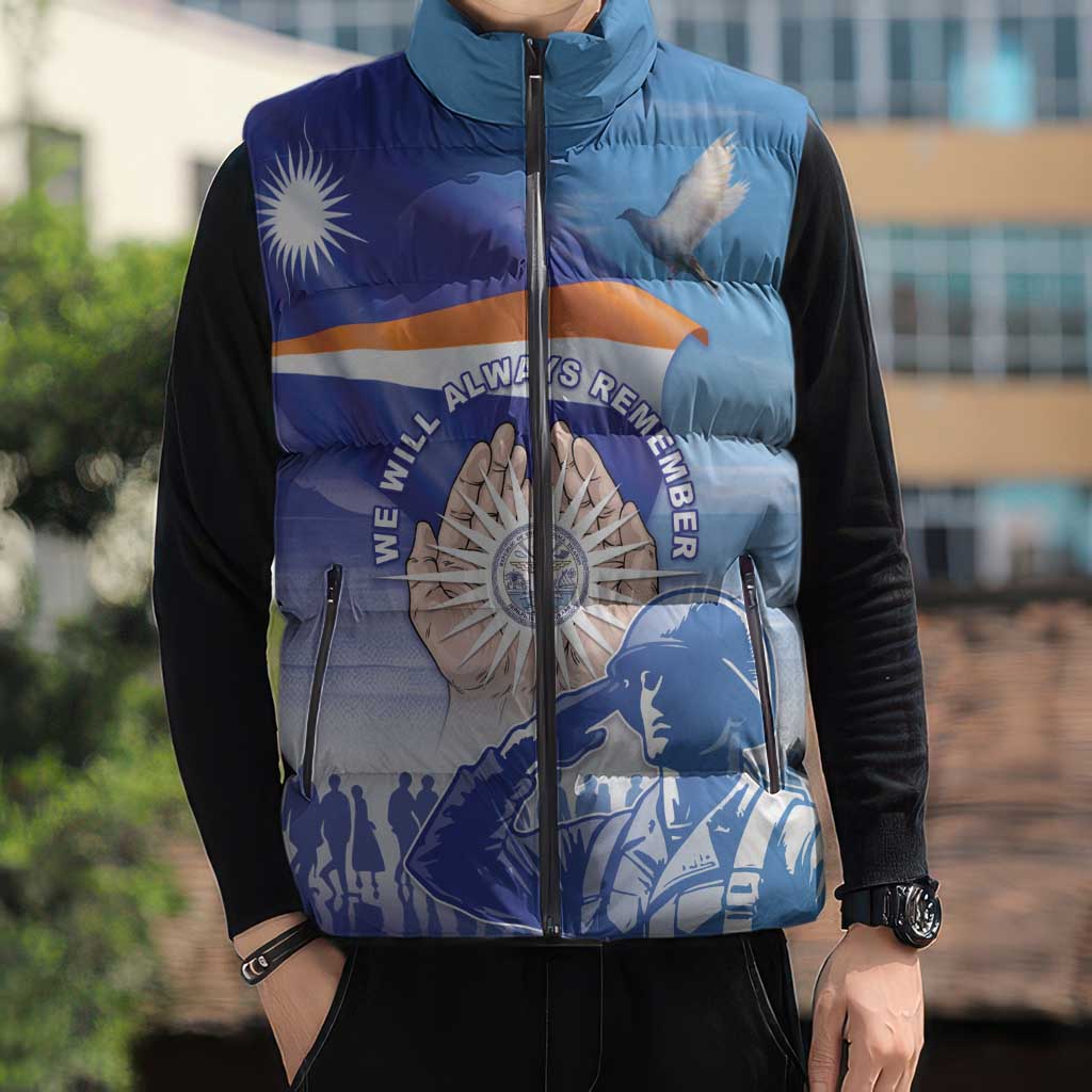 Personalised Marshall Islands Remembrance Day Sleeveless Puffer Jacket We Will Always Remember