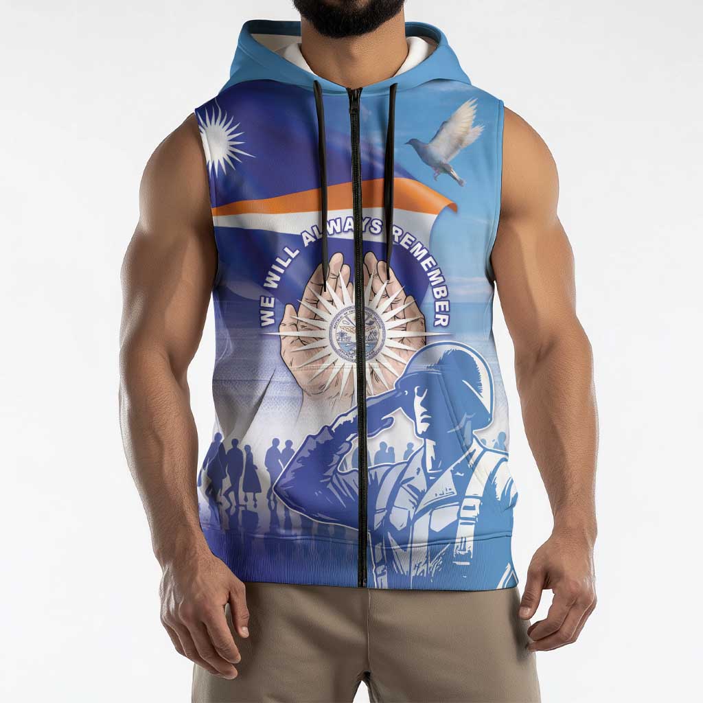 Personalised Marshall Islands Remembrance Day Sleeveless Zip Hoodie We Will Always Remember LT05 - Polynesian Pride