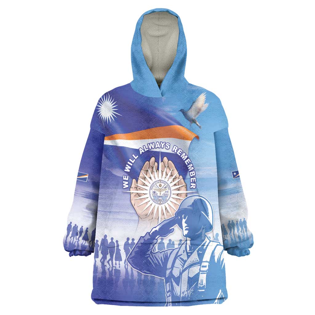 Personalised Marshall Islands Remembrance Day Wearable Blanket Hoodie We Will Always Remember LT05 One Size Blue - Polynesian Pride
