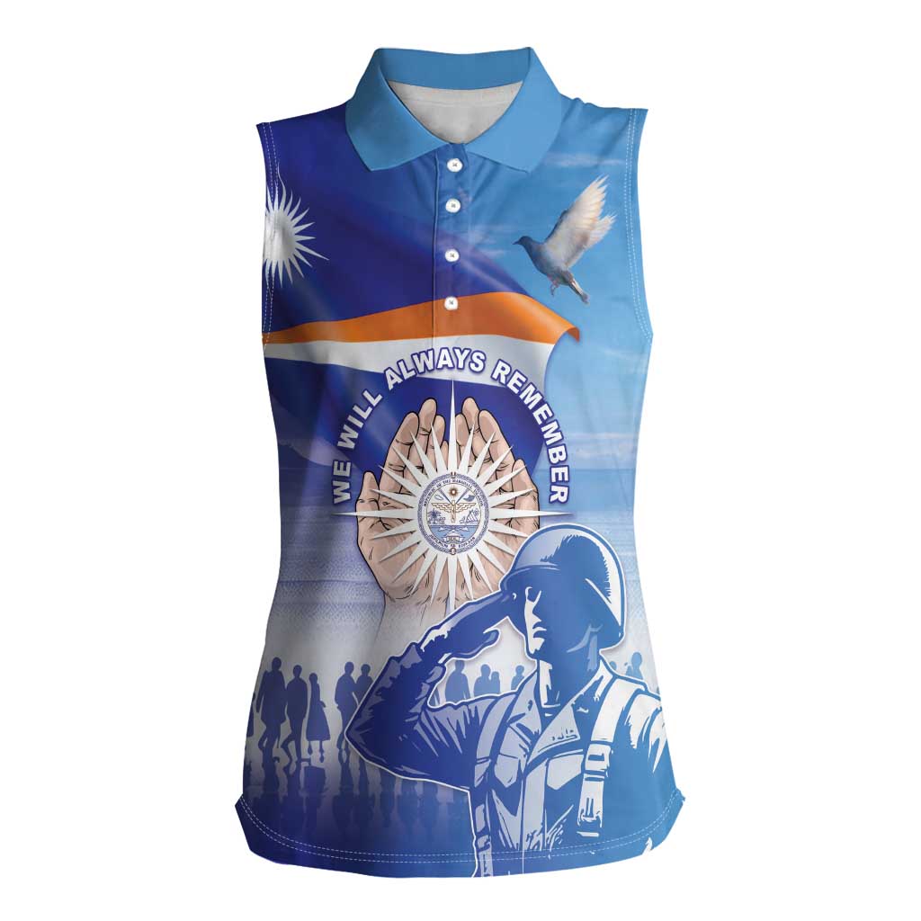 Personalised Marshall Islands Remembrance Day Women Sleeveless Polo Shirt We Will Always Remember LT05 Female Blue - Polynesian Pride