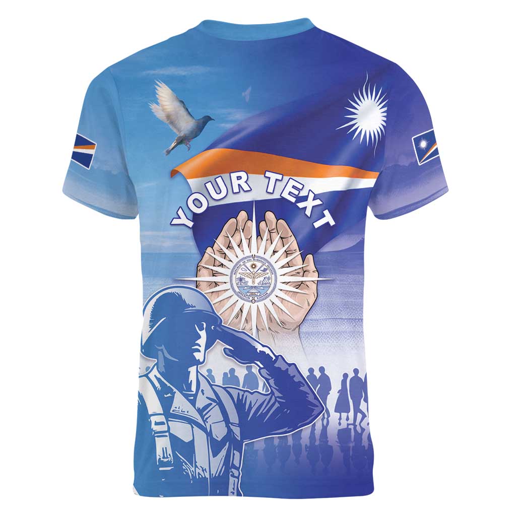 Personalised Marshall Islands Remembrance Day Women V-Neck T-Shirt We Will Always Remember LT05 - Polynesian Pride