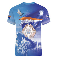 Personalised Marshall Islands Remembrance Day Women V-Neck T-Shirt We Will Always Remember LT05 - Polynesian Pride
