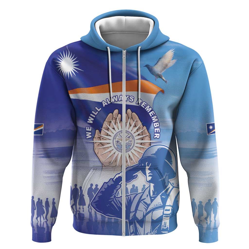 Personalised Marshall Islands Remembrance Day Zip Hoodie We Will Always Remember LT05 Zip Hoodie Blue - Polynesian Pride