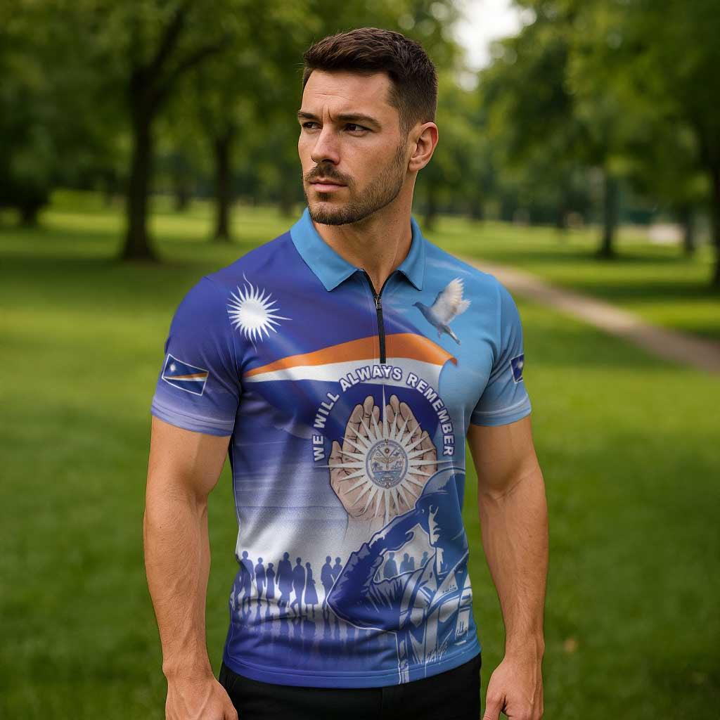 Personalised Marshall Islands Remembrance Day Zipper Polo Shirt We Will Always Remember LT05 - Polynesian Pride