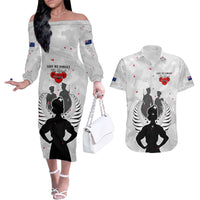 New Zealand ANZAC Day Couples Matching Off The Shoulder Long Sleeve Dress and Hawaiian Shirt For The Nurse Lest We Forget LT05 White - Polynesian Pride