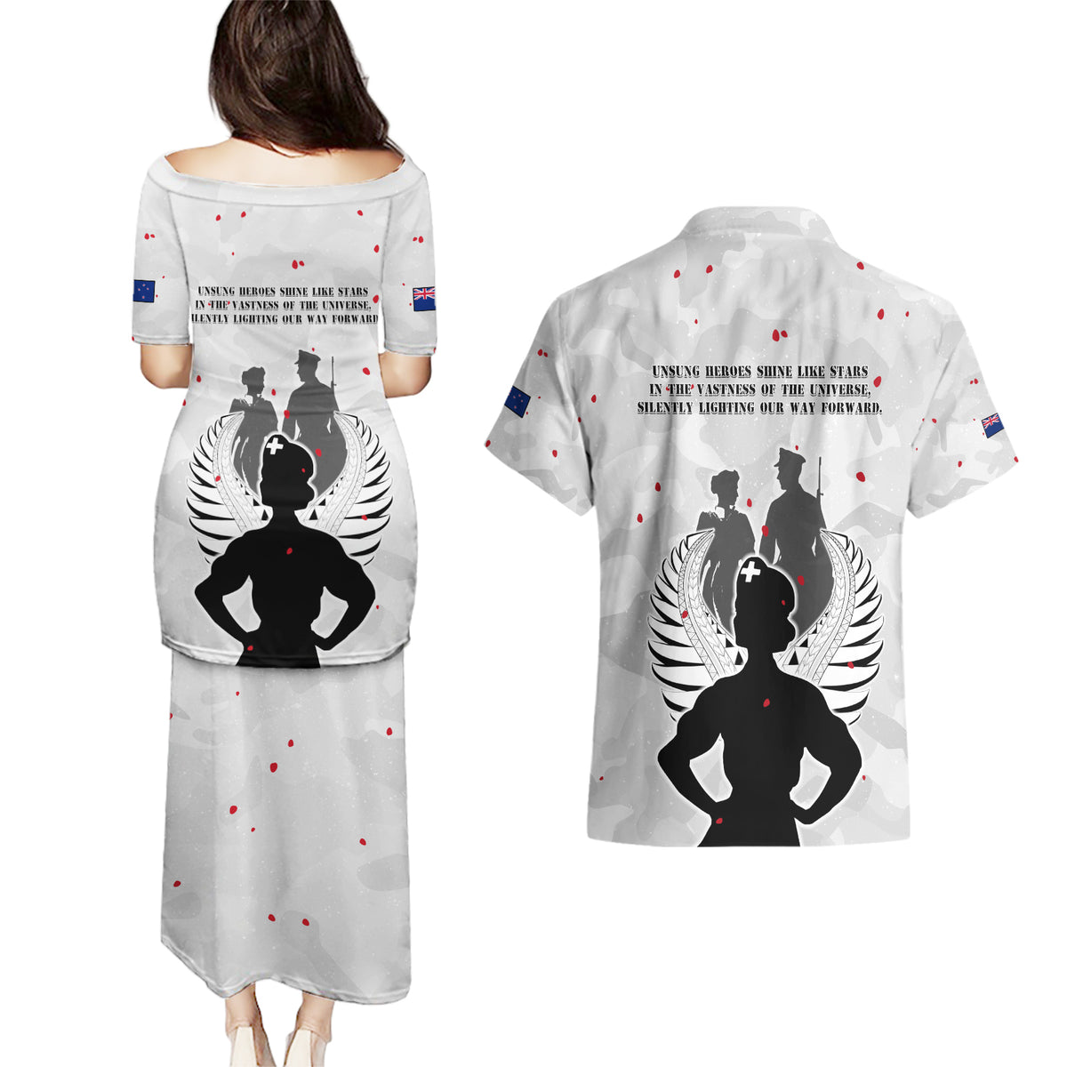 New Zealand ANZAC Day Couples Matching Puletasi and Hawaiian Shirt For The Nurse Lest We Forget LT05 - Polynesian Pride