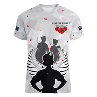 New Zealand ANZAC Day Women V Neck T Shirt For The Nurse Lest We Forget LT05 Female White - Polynesian Pride