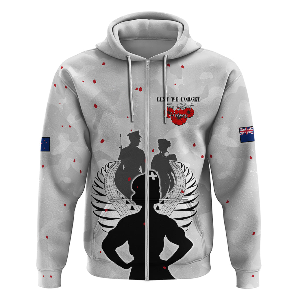 New Zealand ANZAC Day Zip Hoodie For The Nurse Lest We Forget LT05 Zip Hoodie White - Polynesian Pride