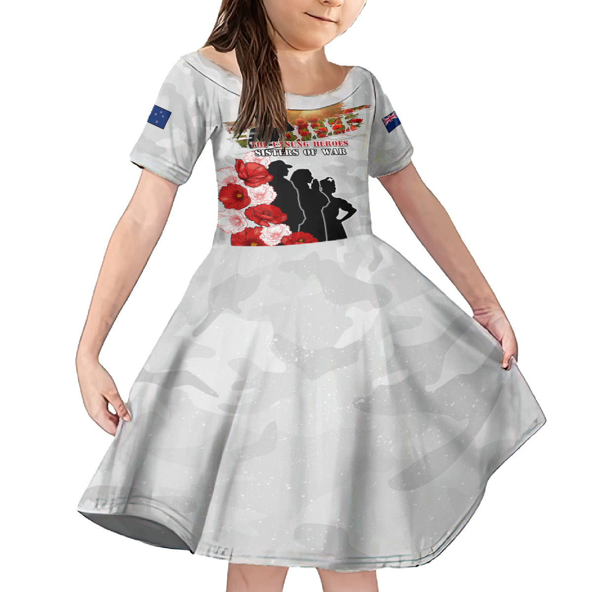 New Zealand ANZAC Day Kid Short Sleeve Dress The Unsung Heroes Sisters of War LT05 KID White - Polynesian Pride