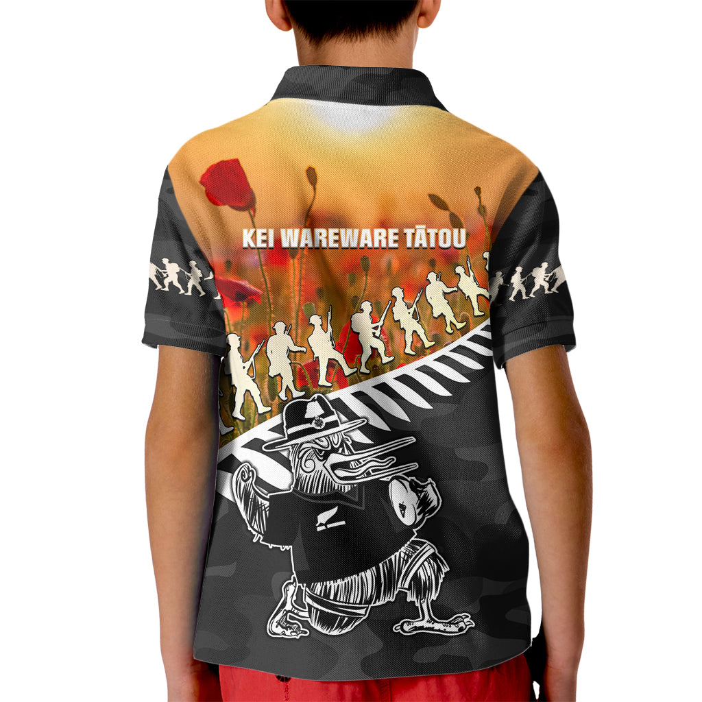 New Zealand ANZAC Rugby Kid Polo Shirt Soldier Fern With Kiwi Bird LT05