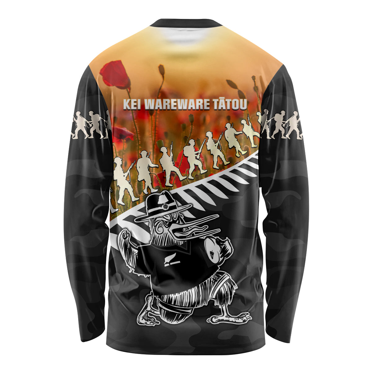 New Zealand ANZAC Rugby Long Sleeve Shirt Soldier Fern With Kiwi Bird LT05