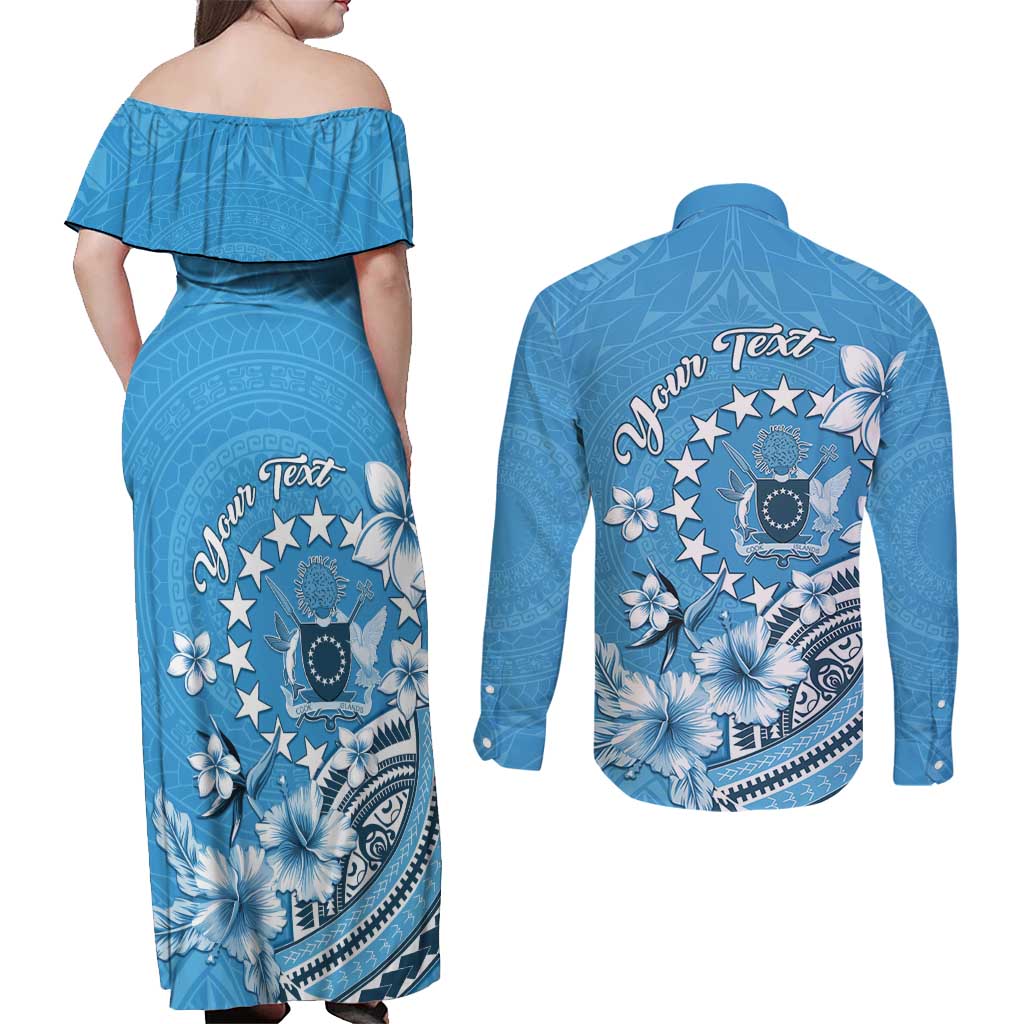 Personalised Penrhyn Gospel Day Couples Matching Off Shoulder Maxi Dress and Long Sleeve Button Shirt Cook Islands Tribal Pattern LT05 - Polynesian Pride