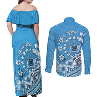 Personalised Penrhyn Gospel Day Couples Matching Off Shoulder Maxi Dress and Long Sleeve Button Shirt Cook Islands Tribal Pattern LT05 - Polynesian Pride