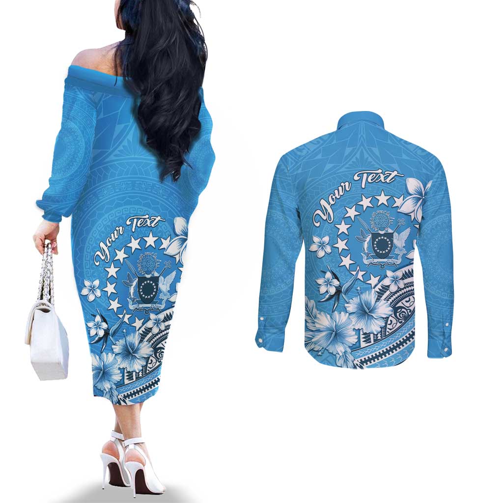 Personalised Penrhyn Gospel Day Couples Matching Off The Shoulder Long Sleeve Dress and Long Sleeve Button Shirt Cook Islands Tribal Pattern LT05 - Polynesian Pride