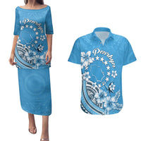 Personalised Penrhyn Gospel Day Couples Matching Puletasi and Hawaiian Shirt Cook Islands Tribal Pattern LT05 Blue - Polynesian Pride