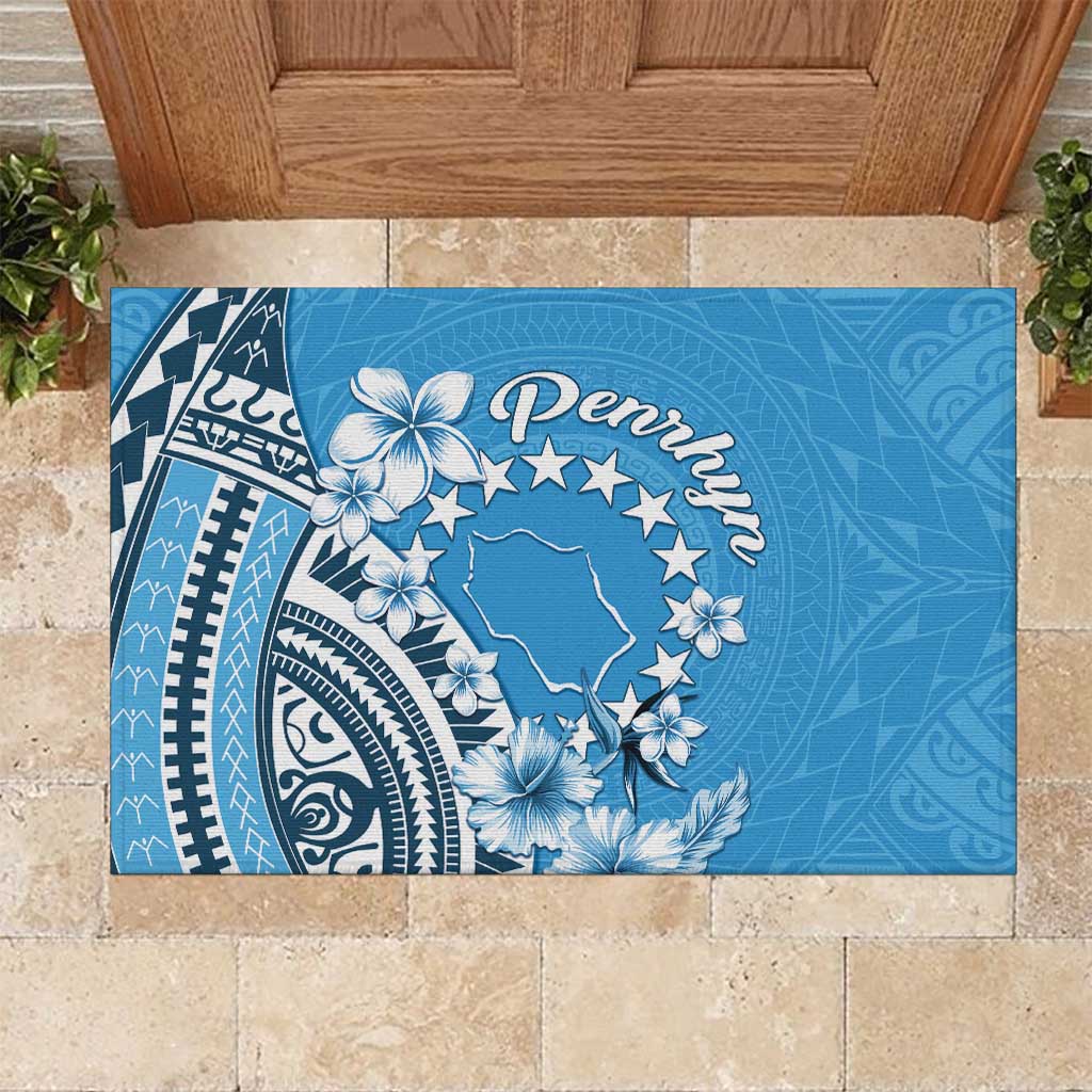 Penrhyn Gospel Day Rubber Doormat Cook Islands Tribal Pattern LT05 Blue - Polynesian Pride