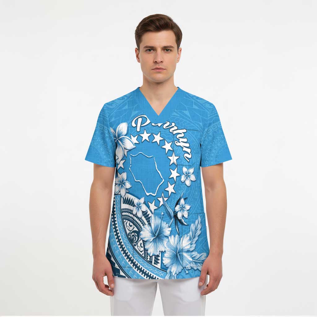 Personalised Penrhyn Gospel Day Scrub Top Cook Islands Tribal Pattern - Polynesian Pride