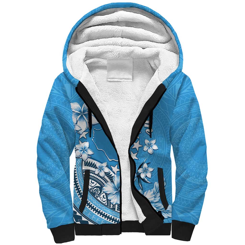 Personalised Penrhyn Gospel Day Sherpa Hoodie Cook Islands Tribal Pattern LT05 Unisex Blue - Polynesian Pride