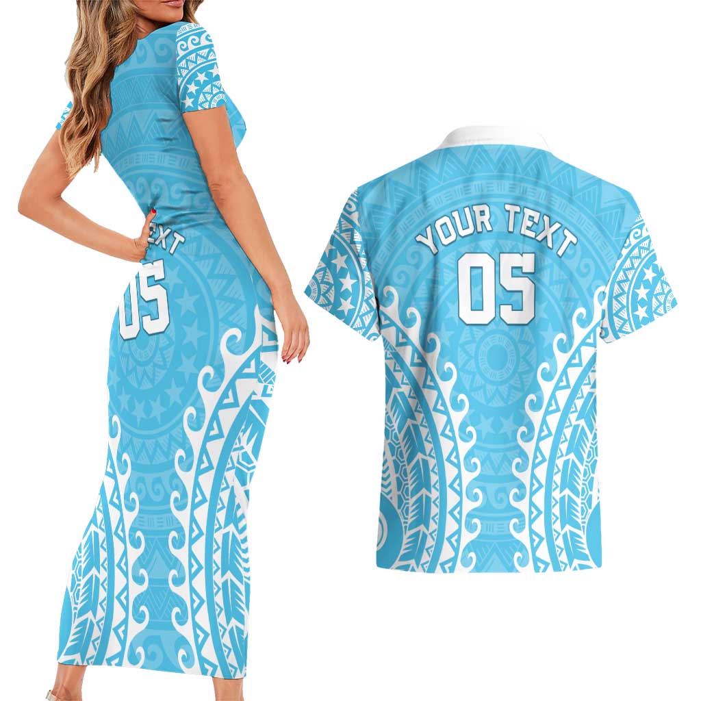 Custom Cook Islands Mauke Couples Matching Short Sleeve Bodycon Dress and Hawaiian Shirt Polynesian Tribal Tattoo