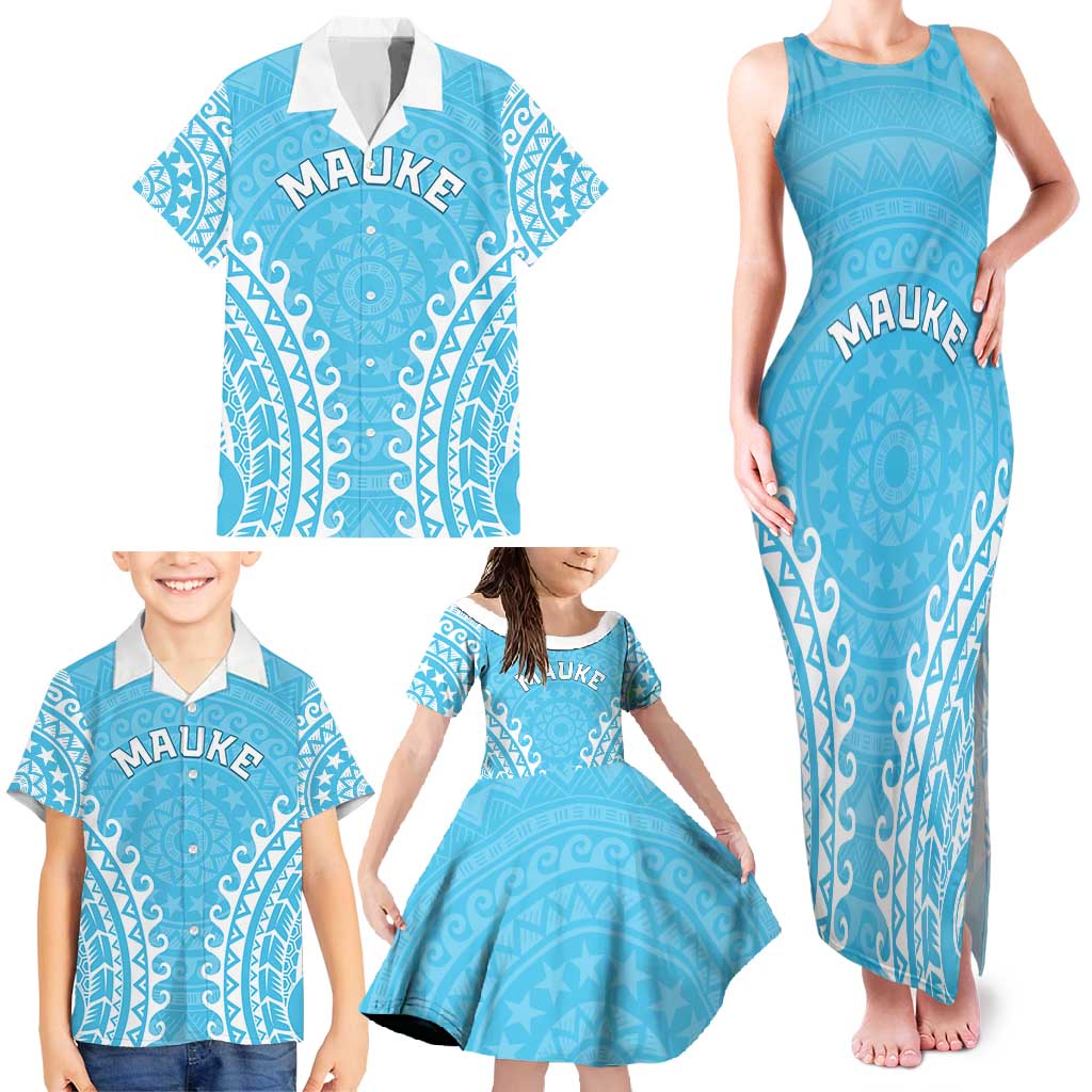 Custom Cook Islands Mauke Family Matching Tank Maxi Dress and Hawaiian Shirt Polynesian Tribal Tattoo