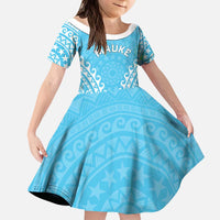 Custom Cook Islands Mauke Kid Short Sleeve Dress Polynesian Tribal Tattoo