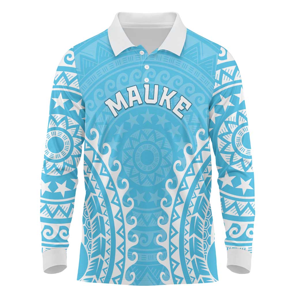 Custom Cook Islands Mauke Long Sleeve Polo Shirt Polynesian Tribal Tattoo