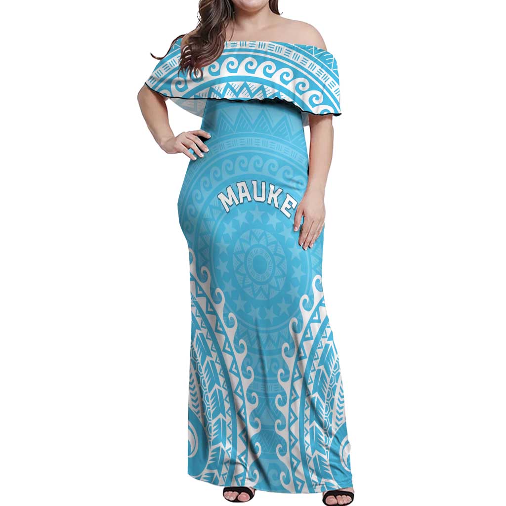 Custom Cook Islands Mauke Off Shoulder Maxi Dress Polynesian Tribal Tattoo