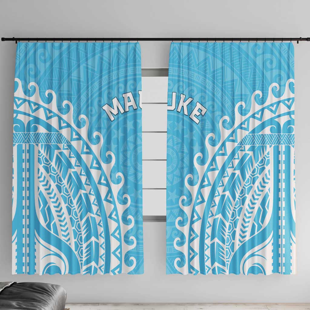 Cook Islands Mauke Window Curtain Polynesian Tribal Tattoo LT05 With Hooks Baby Blue - Polynesian Pride