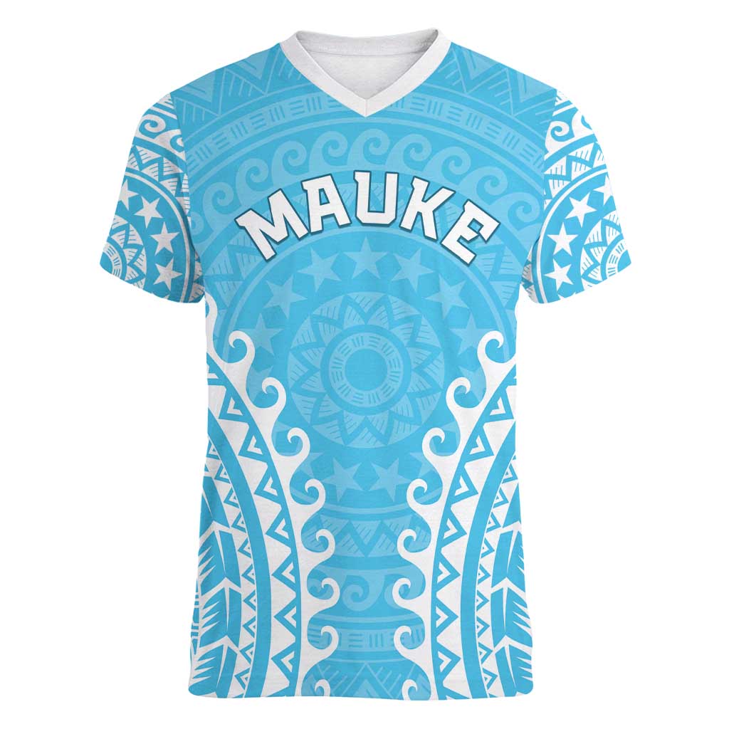 Custom Cook Islands Mauke Women V-Neck T-Shirt Polynesian Tribal Tattoo