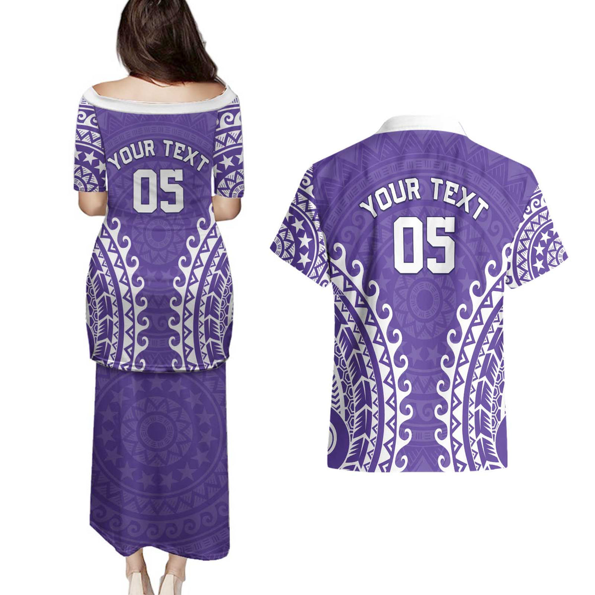 Custom Cook Islands Rarotonga Couples Matching Puletasi and Hawaiian Shirt Polynesian Tribal Tattoo