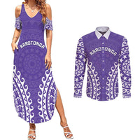 Custom Cook Islands Rarotonga Couples Matching Summer Maxi Dress and Long Sleeve Button Shirt Polynesian Tribal Tattoo