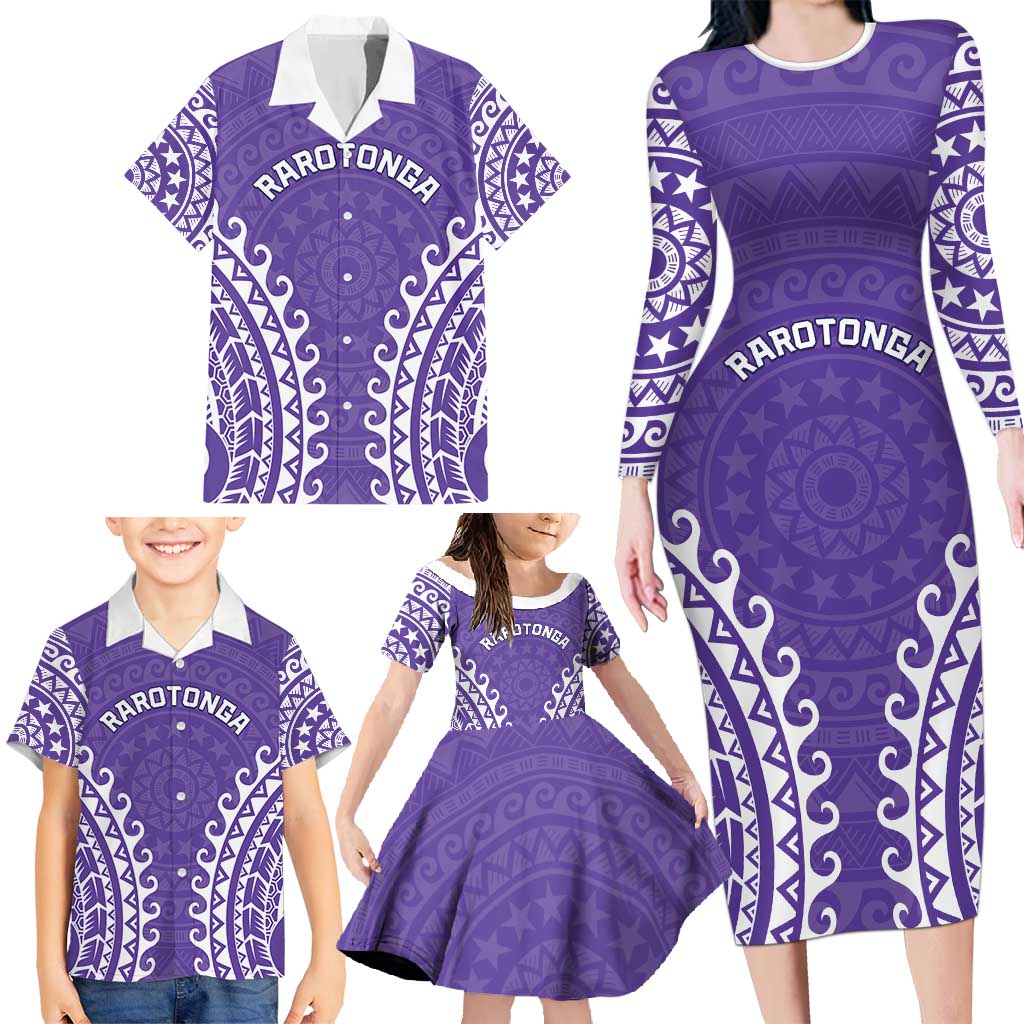 Custom Cook Islands Rarotonga Family Matching Long Sleeve Bodycon Dress and Hawaiian Shirt Polynesian Tribal Tattoo