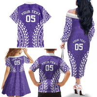 Custom Cook Islands Rarotonga Family Matching Off The Shoulder Long Sleeve Dress and Hawaiian Shirt Polynesian Tribal Tattoo
