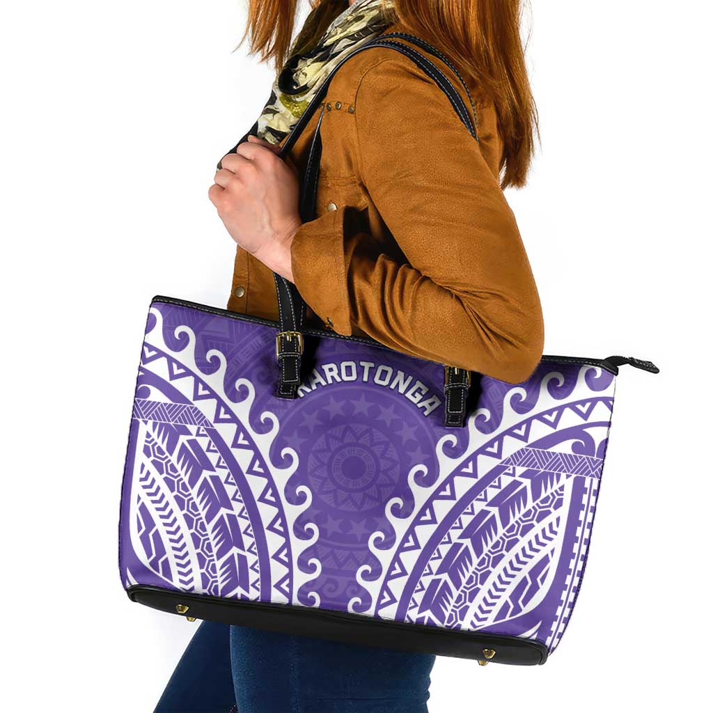 Custom Cook Islands Rarotonga Leather Tote Bag Polynesian Tribal Tattoo