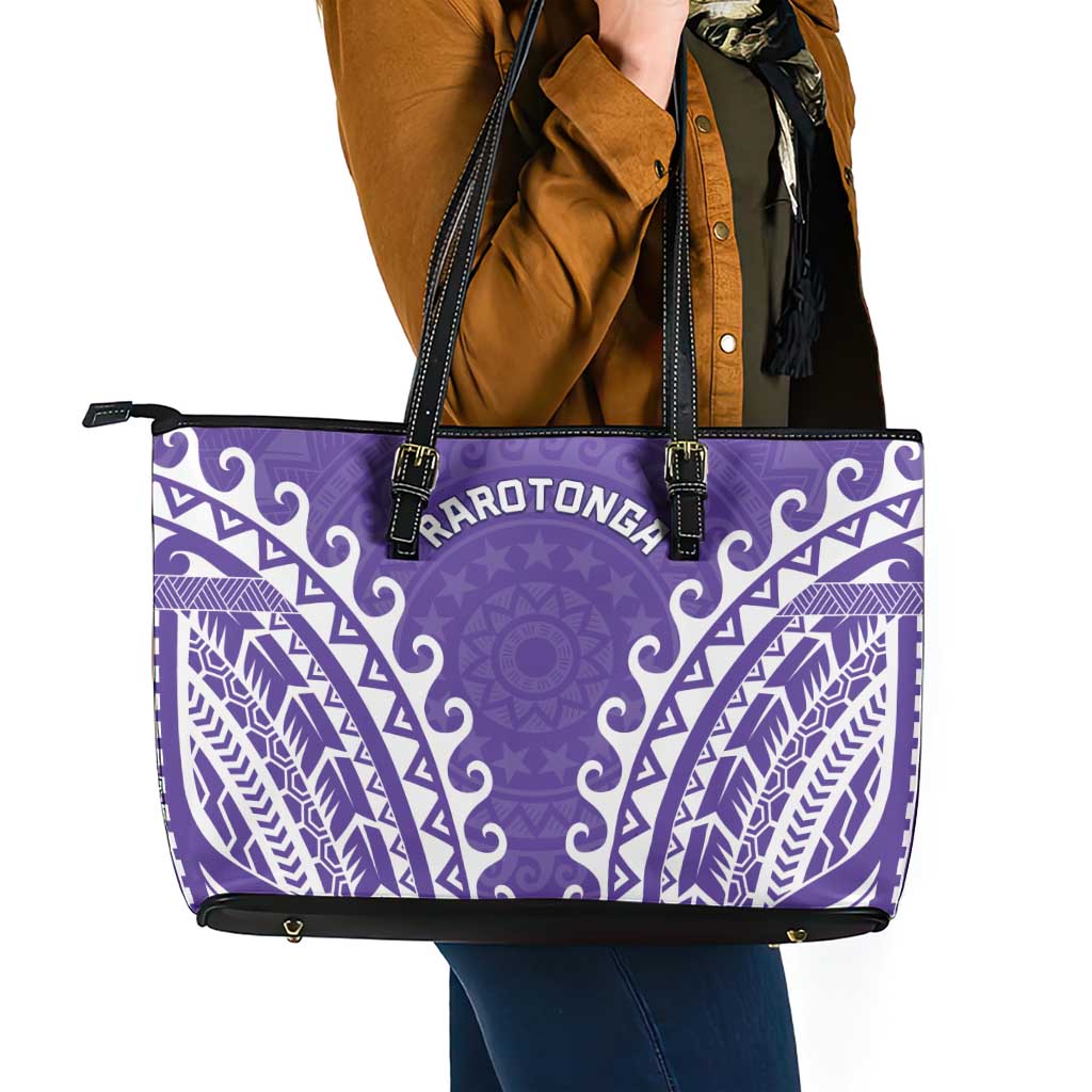 Custom Cook Islands Rarotonga Leather Tote Bag Polynesian Tribal Tattoo