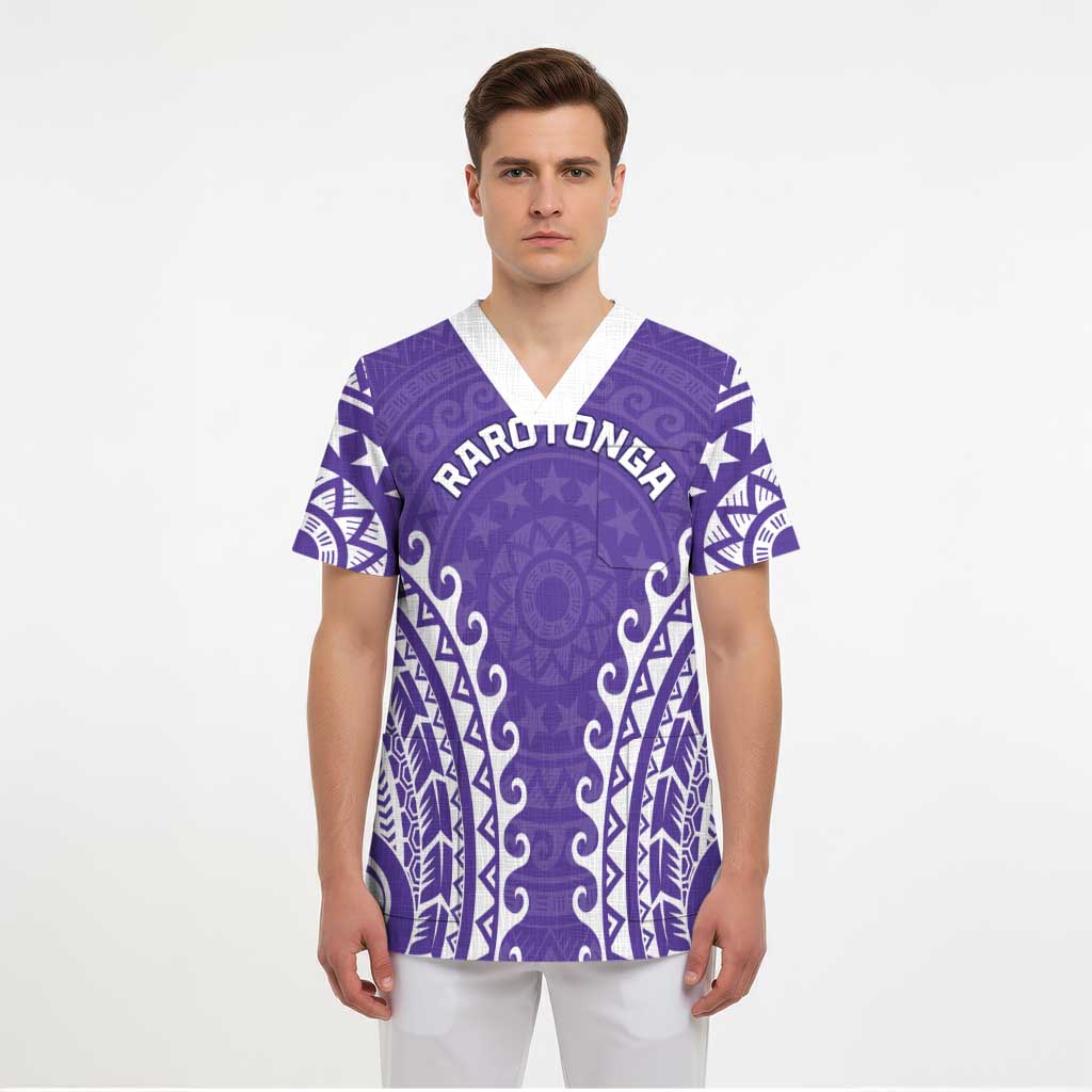 Custom Cook Islands Rarotonga Scrub Top Polynesian Tribal Tattoo - Polynesian Pride