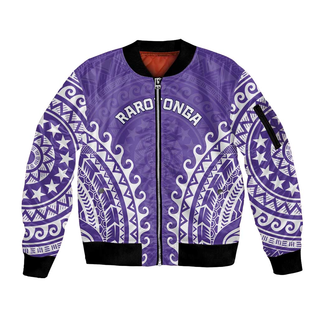 Custom Cook Islands Rarotonga Sleeve Zip Bomber Jacket Polynesian Tribal Tattoo