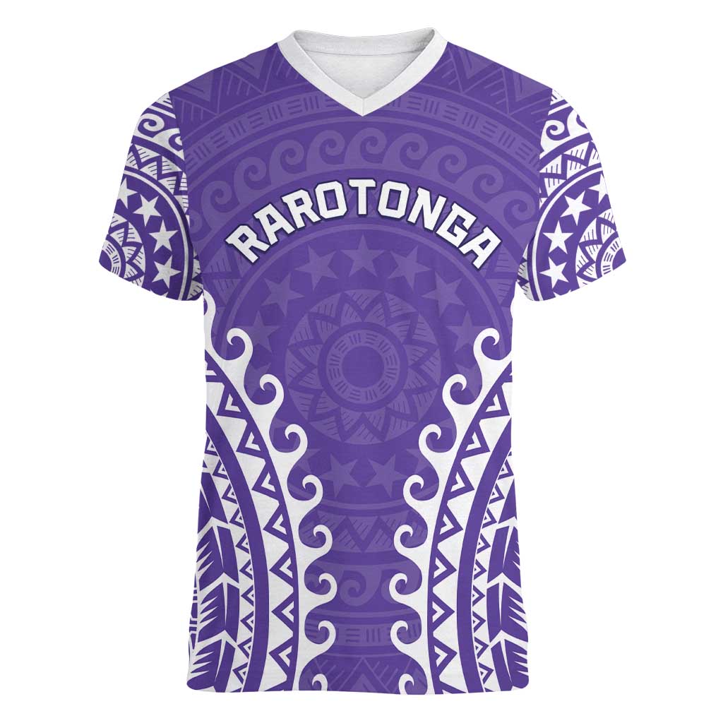 Custom Cook Islands Rarotonga Women V-Neck T-Shirt Polynesian Tribal Tattoo