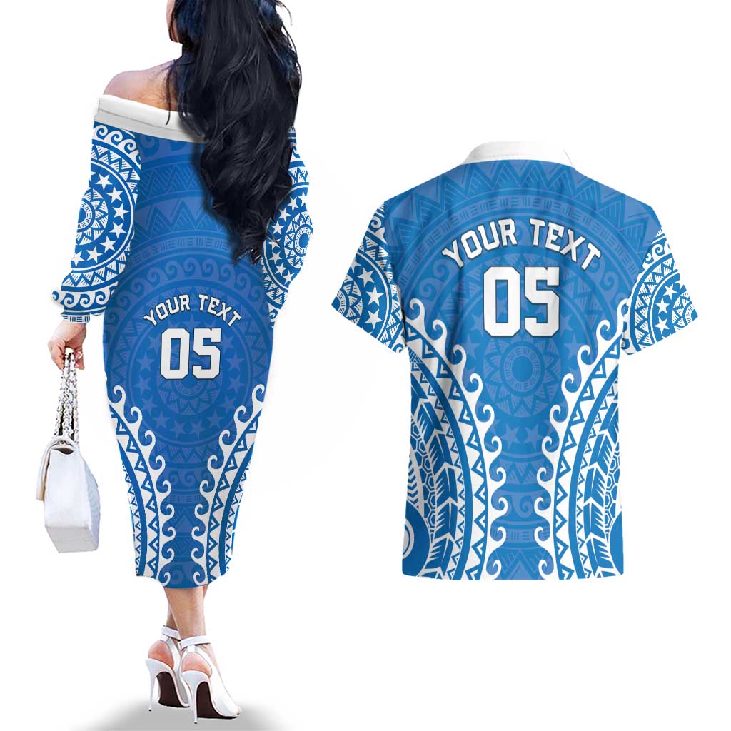 Custom Cook Islands Pukapuka Couples Matching Off The Shoulder Long Sleeve Dress and Hawaiian Shirt Polynesian Tribal Tattoo