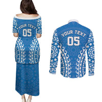 Custom Cook Islands Pukapuka Couples Matching Puletasi and Long Sleeve Button Shirt Polynesian Tribal Tattoo