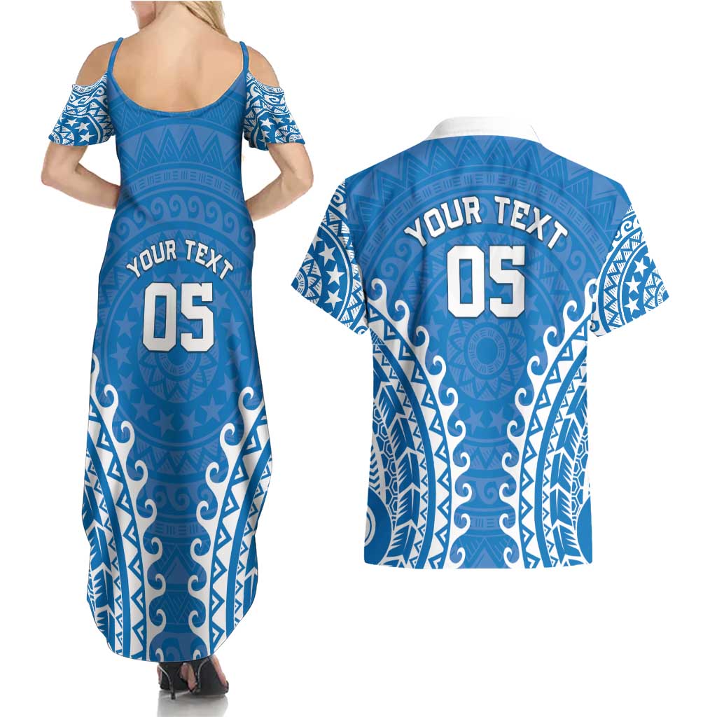 Custom Cook Islands Pukapuka Couples Matching Summer Maxi Dress and Hawaiian Shirt Polynesian Tribal Tattoo