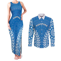 Custom Cook Islands Pukapuka Couples Matching Tank Maxi Dress and Long Sleeve Button Shirt Polynesian Tribal Tattoo